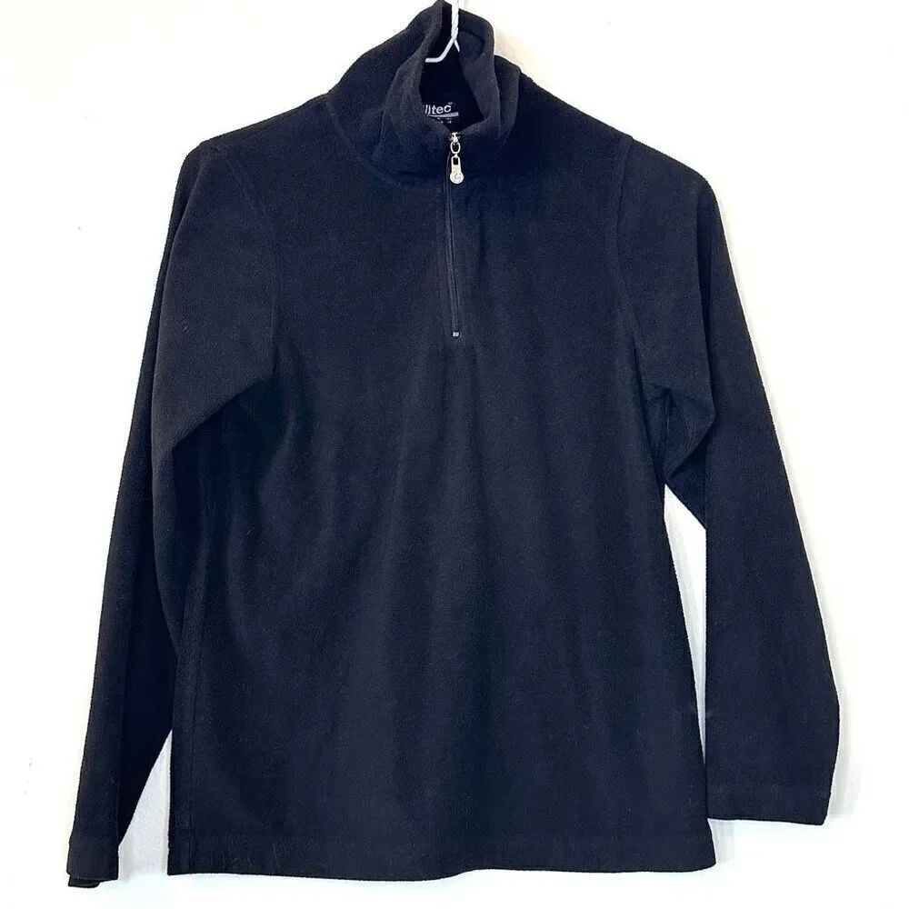 Killtec Mock Neck 1/4 Zip Up Baselayer Pullover Black Fleece Jacket Size 12